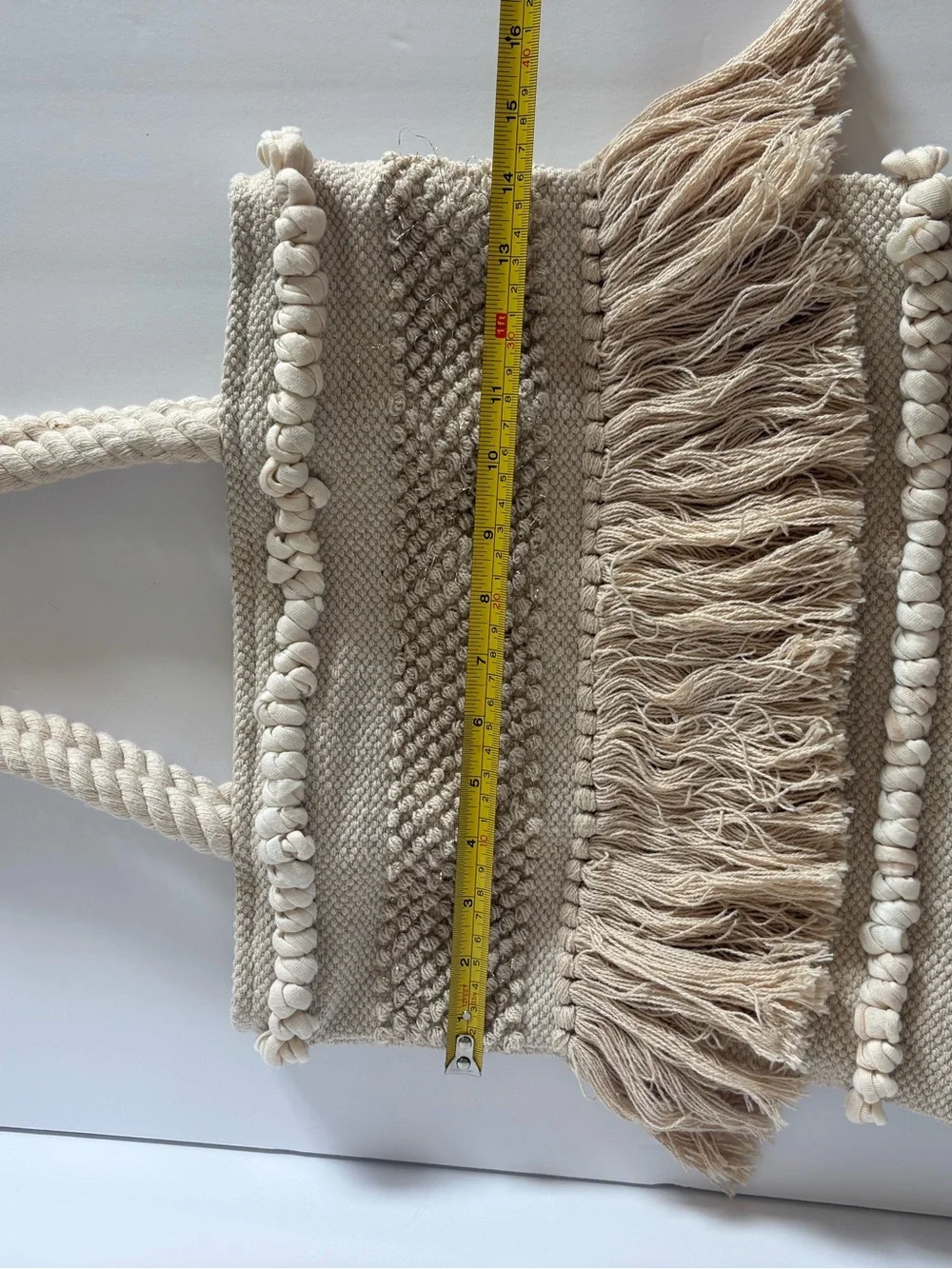 Forever 21 Cream Boho Woven Fringe Tote Bag Macrame Rope Handles
